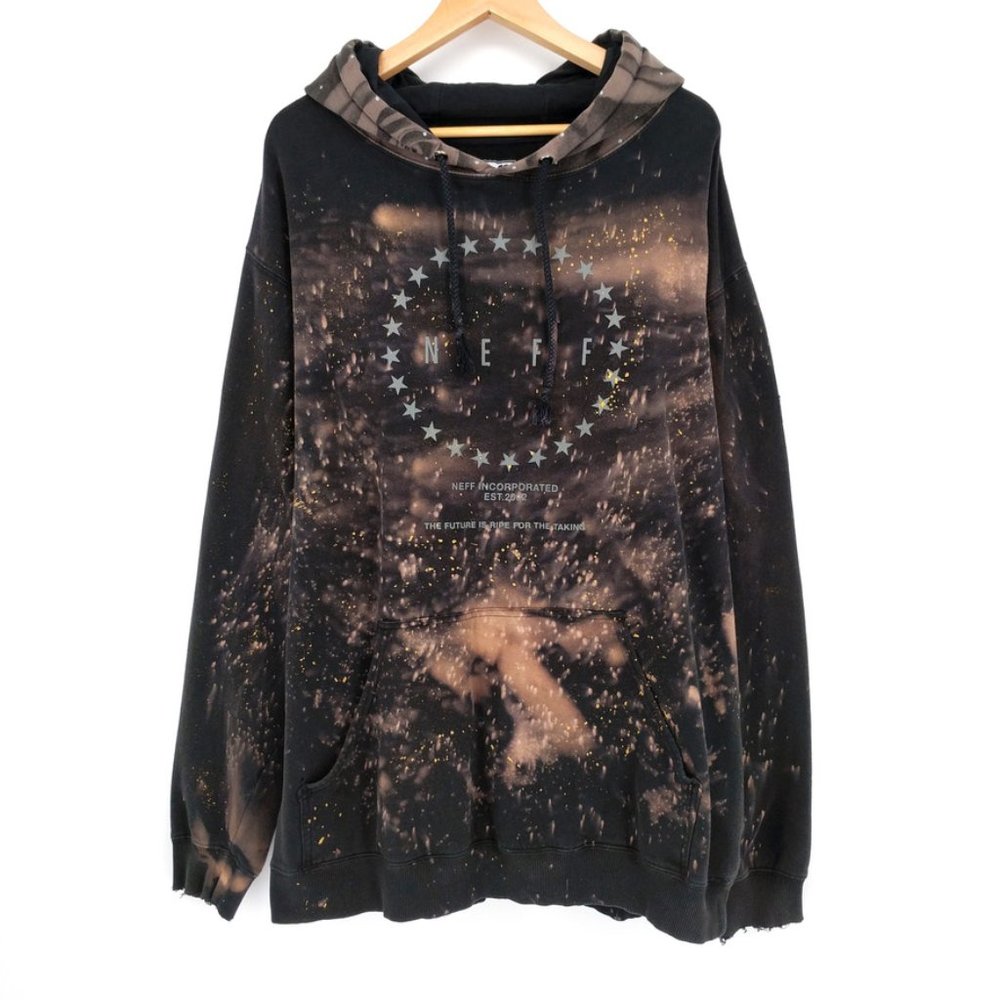 Neff Custom Hand Bleached Paint Black Rose Hoodie